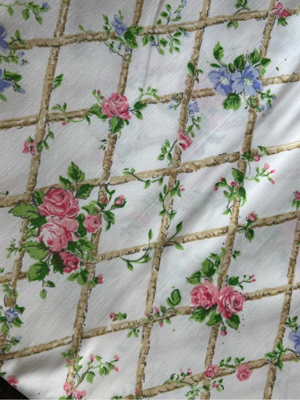 Vintage 1980s Martex Gazebo Twin Flat Sheet No Iron Percale Floral Trellis 66x96